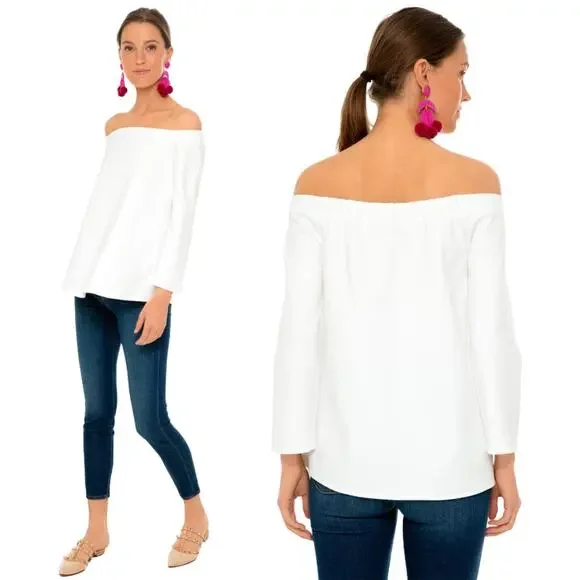 Tuckernuck Top Womens XL White Miranda Off The Shoulder Blouse Knit Minimalist